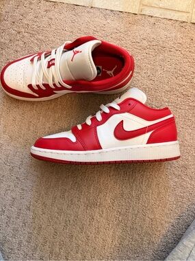 Nike Jordan Red and White Low-Top Sneakers